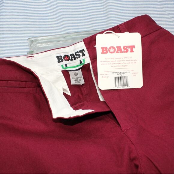 BOAST USA Mens 30x32 Patch Canvas Chino Pant Burgundy Wine Cotton Flat NWT - Picture 8 of 10